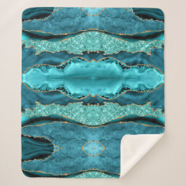 Agate Teal Blue Guld Aqua Turquise Sherpa Blanket