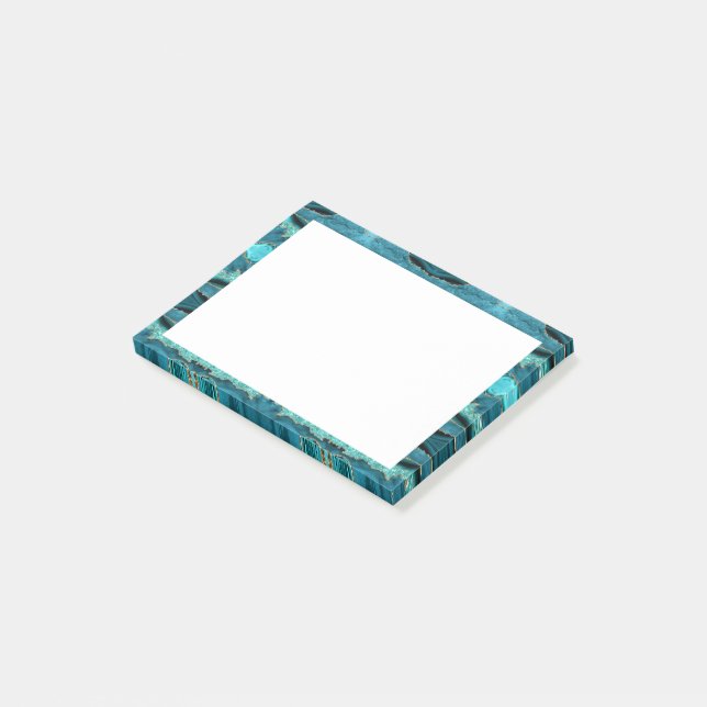 Agate Teal Blue Guld Glitter Aqua Turquise Framed Post-it Block (Vinklad)