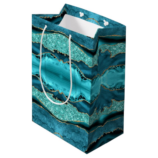 Agate Teal Blue Guld Glitter Marble Aqua Gift Bag (Baksidan Vinklad)
