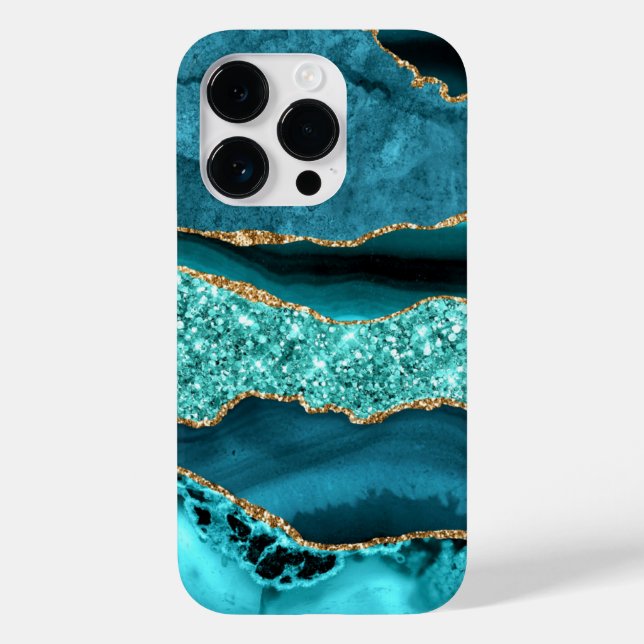 Agate Teal Blue Guld Glitter Marble Aqua Turcos (Baksida)