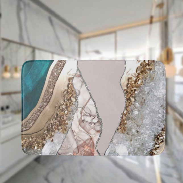 Agate Teal Blue Guld Glitter Marble Aqua Turcos Badrumsmatta (Skapare uppladdad)