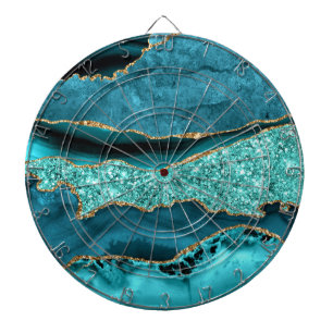 Agate Teal Blue Guld Glitter Marble Aqua Turcos Darttavla