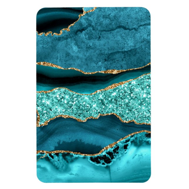 Agate Teal Blue Guld Glitter Marble Aqua Turcos Magnet (Vertikal)