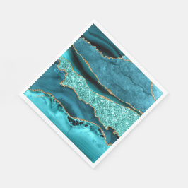 Agate Teal Blue Guld Glitter Marble Aqua Turcos Pappersservett