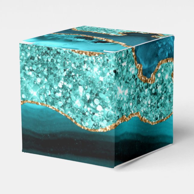 Agate Teal Blue Guld Glitter Marble Aqua Turcos Presentaskar (Framsidan Sidan)