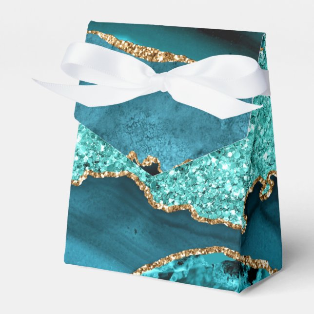 Agate Teal Blue Guld Glitter Marble Aqua Turcos Presentaskar (Framsidan Sidan)