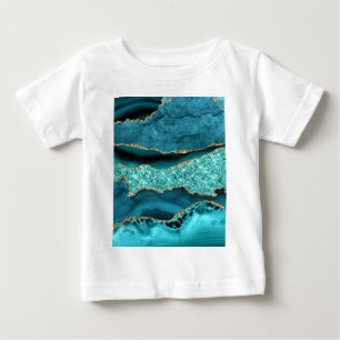 Agate Teal Blue Guld Glitter Marble Aqua Turcos T Shirt