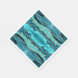Agate Teal Blue Guld Marble Aqua Turquise Napkins Pappersservett