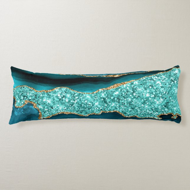 Agate Teal Blue Guld Marble Aqua Turquise Pillow Kroppskudde (Framsidan)