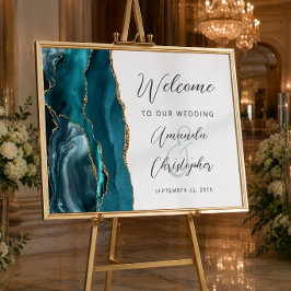 Agate Teal Guld Script Bröllop Välkommen Poster