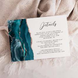 Agate Teal Rose Gold Modern Script Wedding Details Tilläggskort