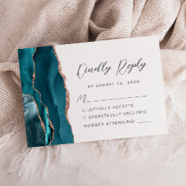 Agate Teal Rose Gold Modern Script Wedding OSA Kort