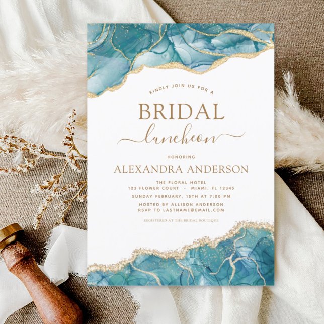 Agate Turcos Möhippa Luncheon Teal Guld I Inbjudningar (Skapare uppladdad)