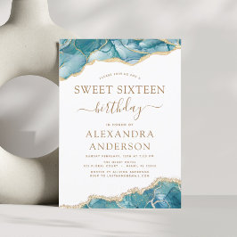 Agate Turcos Sweet 16 Teal Guld bjudande Inbjudningar
