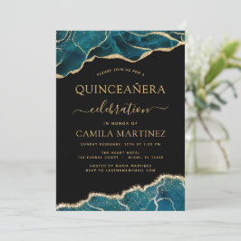 Agate Turkvoise Quinceañera Teal Guld Blue Invat Inbjudningar