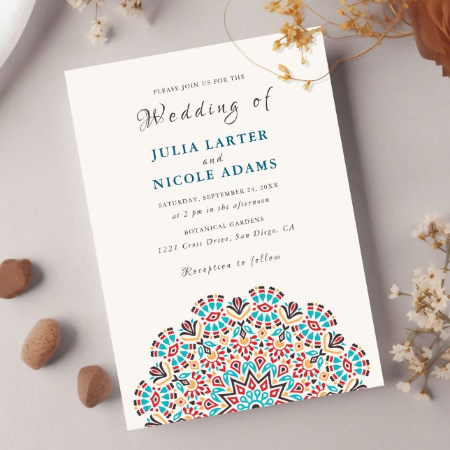 Agate Turkvoise Teal & Vin Blommigt Mandala Bröllo Inbjudningar (Skapare uppladdad)