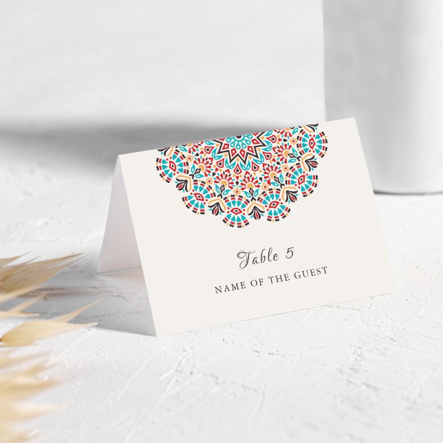 Agate Turquoise Floral Mandala Wedding Place Card Bordsnummer (Skapare uppladdad)