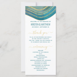 Agate Watercolor Guld Teal Grönt Bröllopsprogram