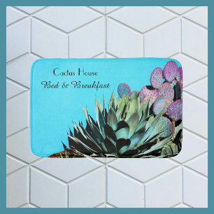 Agave and Prickly Pear Cactus on Turkvoise Wall Badrumsmatta