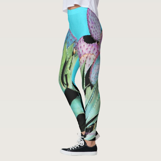 Agave, Lila Cactus, turkos, Personlig Namn Leggings (Vänster)
