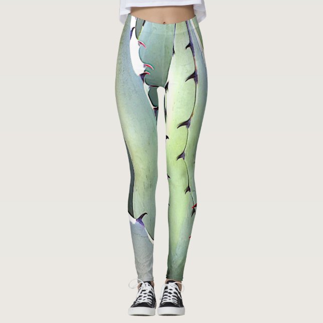 Agave Plant Succulary Blue Cacti Botanical Desert Leggings (Framsida)