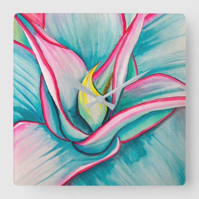 Agave water color succulary bra art fyrkantig klocka (Framsida)