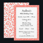 Age 40 Random Number Pattern Coral/White 40th Inbjudningar<br><div class="desc">Milestone number 40: Send personalized coral and white birthday party invitations to celebrate the over-the-hill 40th birthday of someone special. The 40th party theme on the back is a number pattern with the coral milestone number 40 scattered in a random pattern, in varied sizes and angles, over a white background....</div>