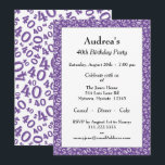 Age 40 Random Number Pattern Purple/White 40th Inbjudningar<br><div class="desc">Milestone number 40: Send personalized purple and white birthday party invitations to celebrate the over-the-hill 40th birthday of someone special. The 40th party theme on the back is a number pattern with the purple milestone number 40 scattered in a random pattern, in varied sizes and angles, over a white background....</div>