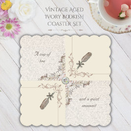 Aged Ivory Typography Cup of Tea and Quiet Moment Underlägg Papper
