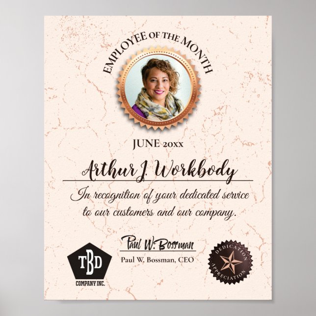 Aged stone employee photo recognition certificate poster (Framsidan)