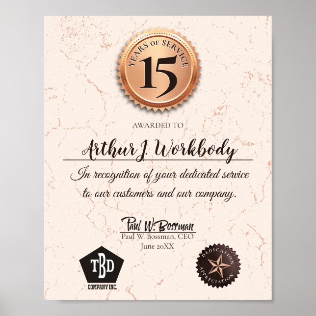 Aged stone gold employee anniversary certificate poster (Framsidan)