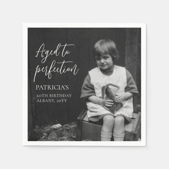 Aged to Perfection 60th Birthday Party Full Photo Pappersservett (Framsidan)