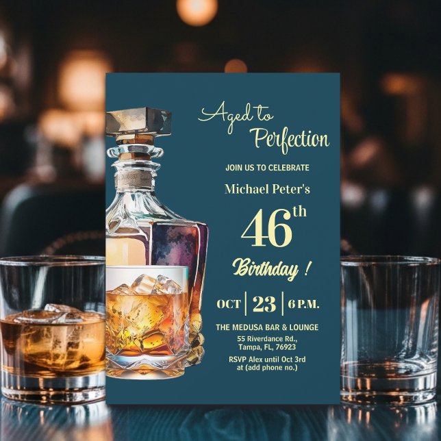 Aged to Perfection Men 46th Whiskey Birthday  Inbjudningar (Skapare uppladdad)