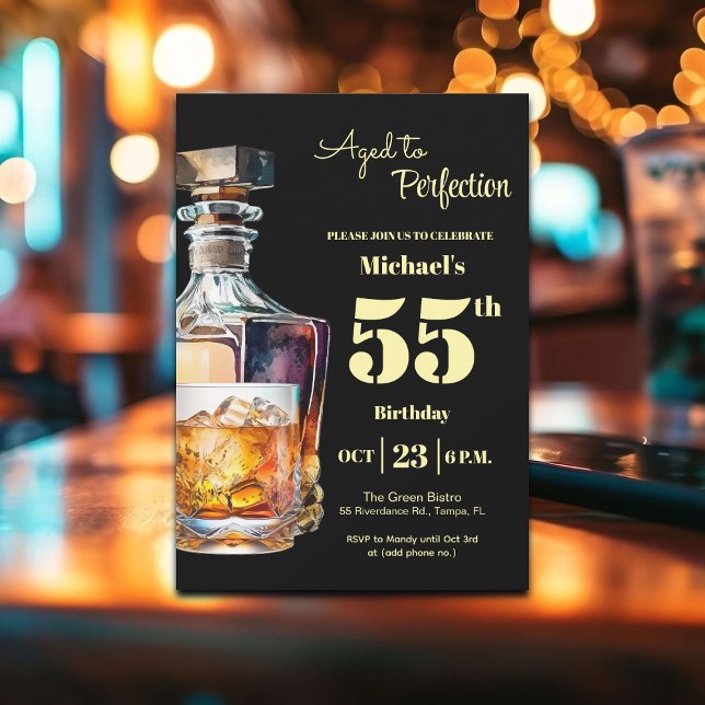 Aged to Perfection Men 55th Whiskey Birthday  Inbjudningar (Skapare uppladdad)