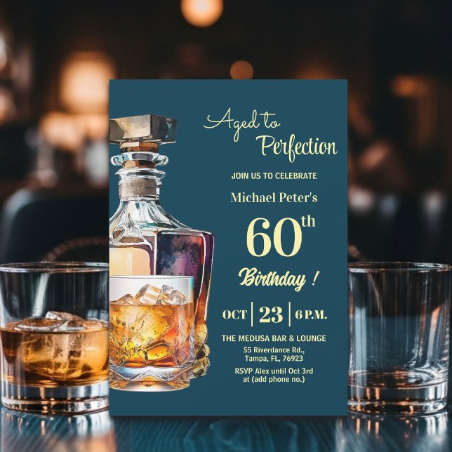 Aged to Perfection Men 60th Whiskey Birthday  Inbjudningar (Skapare uppladdad)