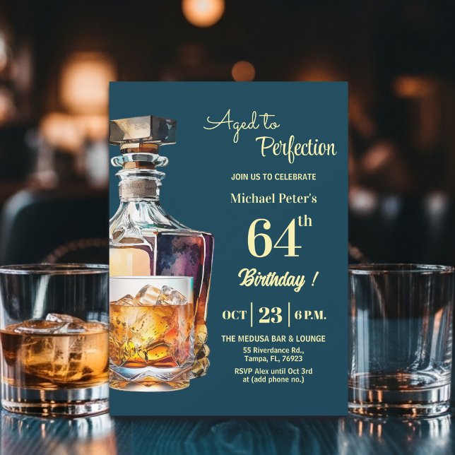 Aged to Perfection Men 64th Whiskey Birthday  Inbjudningar (Skapare uppladdad)