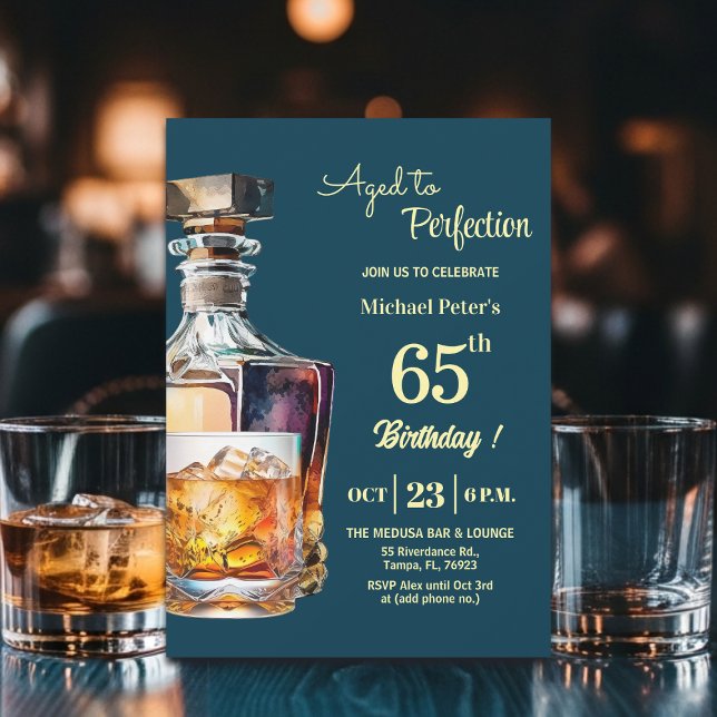 Aged to Perfection Men 65th Whiskey Birthday  Inbjudningar (Skapare uppladdad)