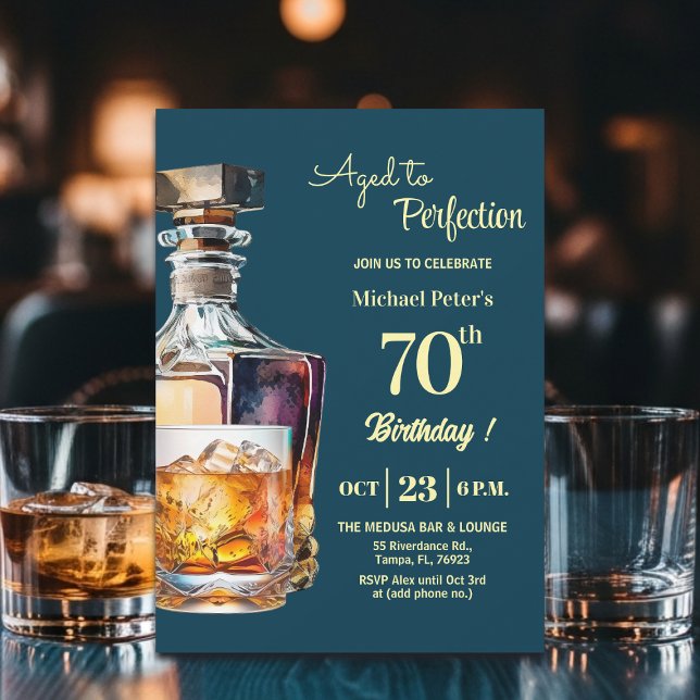 Aged to Perfection Men 70th Whiskey Birthday  Inbjudningar (Skapare uppladdad)
