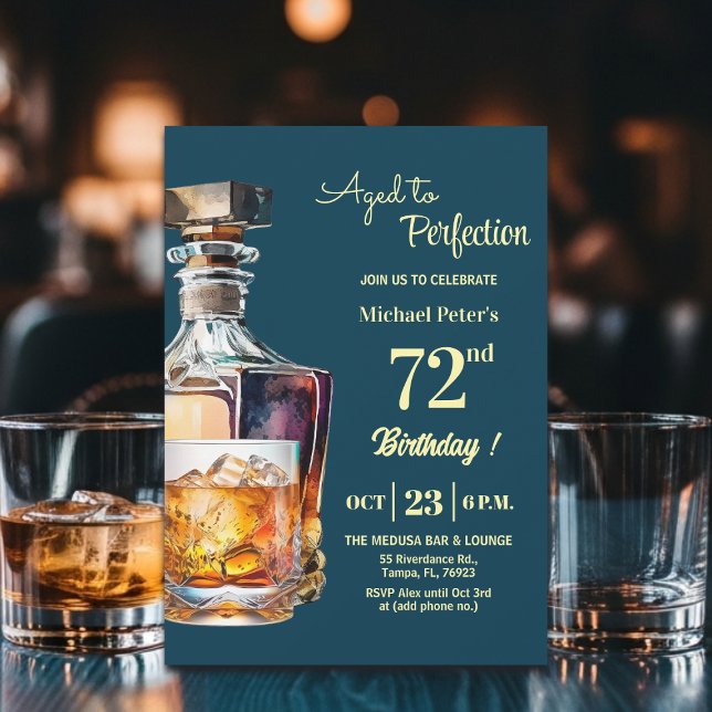 Aged to Perfection Men 72nd Whiskey Birthday  Inbjudningar (Skapare uppladdad)