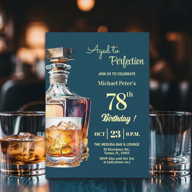 Aged to Perfection Men 78th Whiskey Birthday  Inbjudningar (Skapare uppladdad)