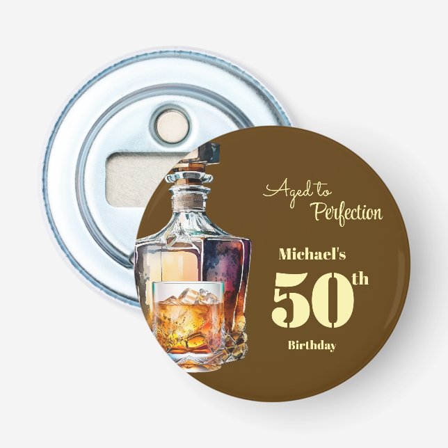 Aged to Perfection Men's 50th Whiskey Birthday  Flasköppnare (Framsidan)