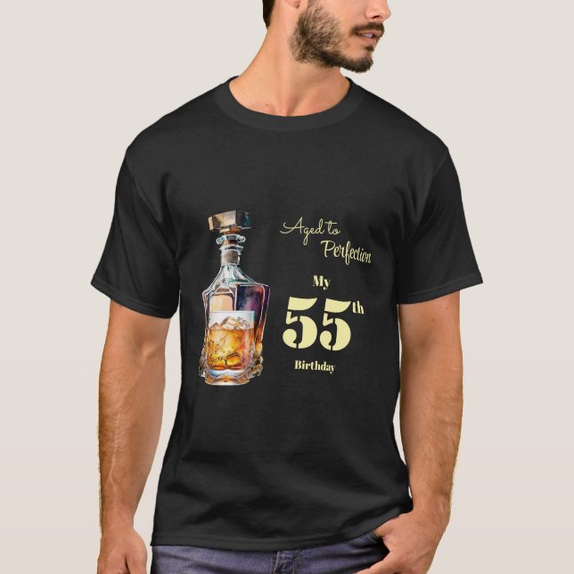 Aged to Perfection Men's 55th Whiskey Birthday  T Shirt (Framsida)