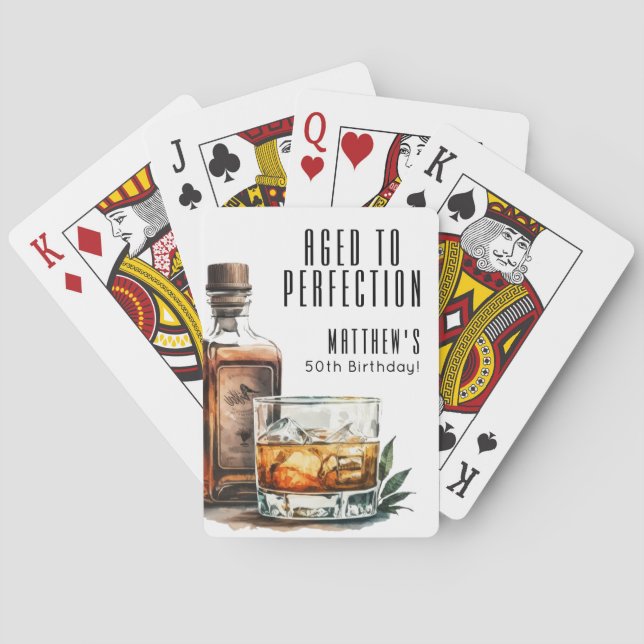Aged To Perfection Men's Birthday Whiskey Casinokort (Baksidan)