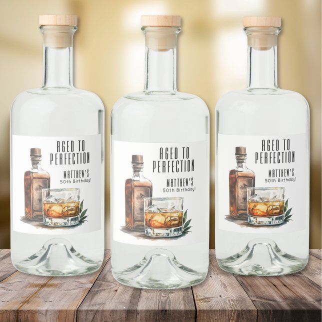 Aged To Perfection Men's Birthday Whiskey Spritflaskor Etikett (Aged To Perfection Men's Birthday Whiskey Liquor Bottle Label)