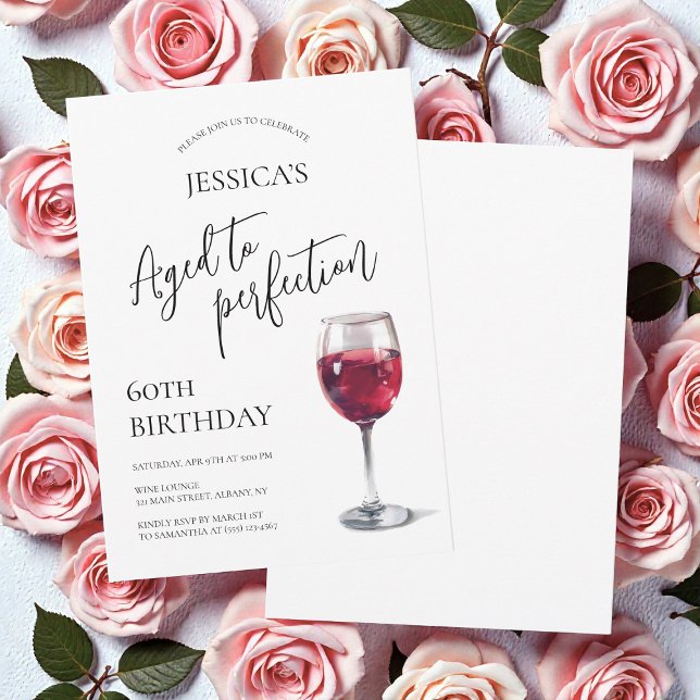 Aged to Perfection Script Wine 60th Birthday Party Inbjudningar (Aged to Perfection Script Wine 60th Birthday Party Invitation)