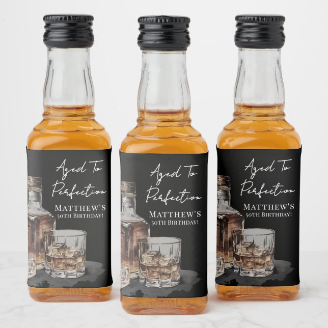 Aged To Perfection Whiskey Men's Birthday Party Spritflaskor Etikett (Flaskor)