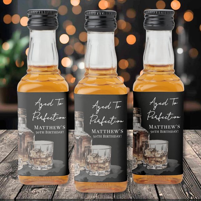 Aged To Perfection Whiskey Men's Birthday Party Spritflaskor Etikett (Aged To Perfection Whiskey Men's Birthday Party Liquor Bottle Label)