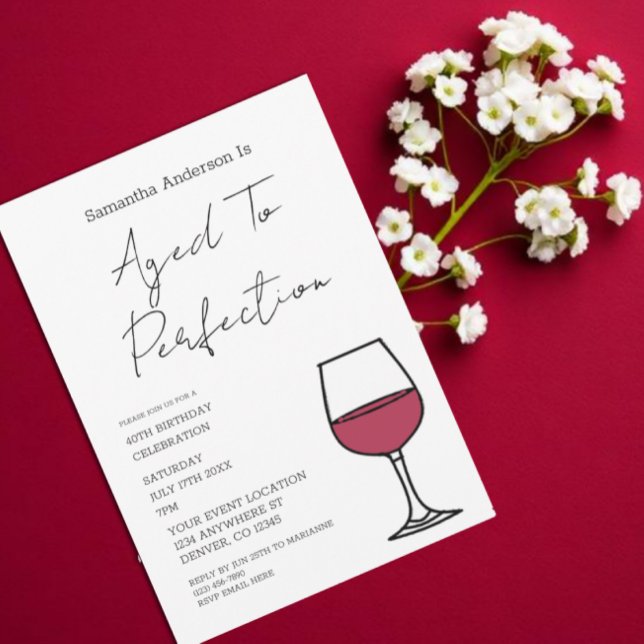 Aged To Perfection Wine 40th Birthday Invitation Inbjudningar (Skapare uppladdad)