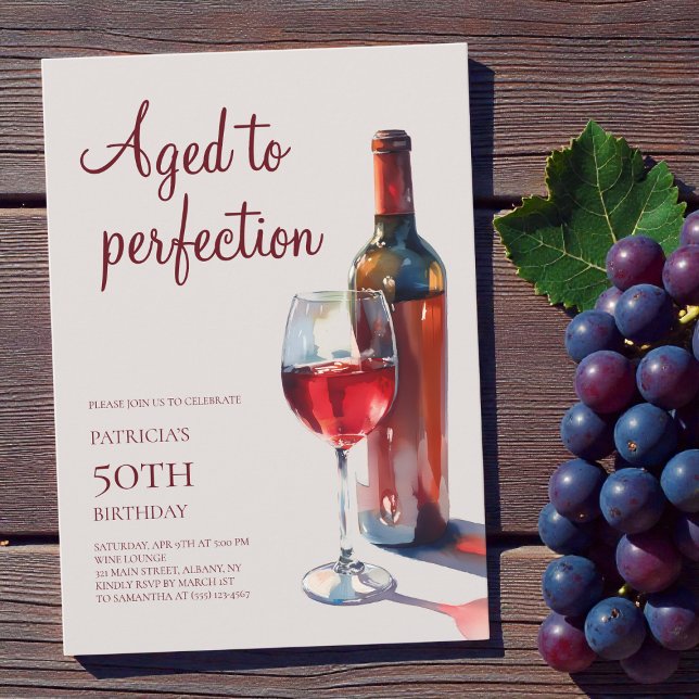 Aged to Perfection Wine Adult 50th Birthday Party Inbjudningar (Aged to Perfection Wine Adult 50th Birthday Party Invitation)