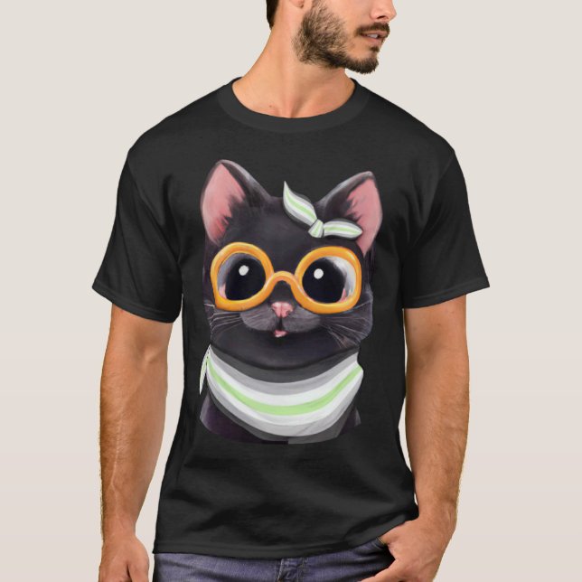 Agender Flagga Färger en söt katt för Agender-geme T Shirt (Framsida)